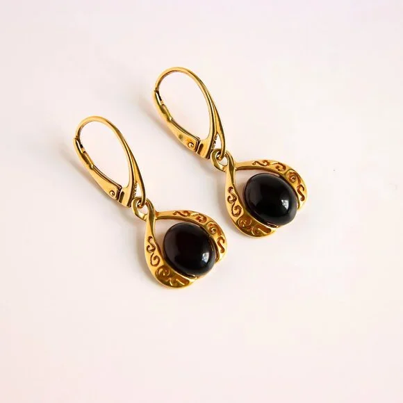 Victorian Inspired Baltic Amber Earrings-14k Gold Plated s925 - Picture 3 of 4